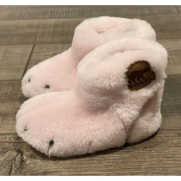 Sorel Cozy Faux Fur Bear Paw Slippers Girls Dusty Pink Size 3 Baby - Picture 3 of 10